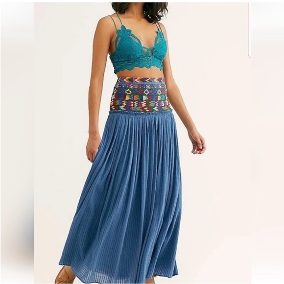 Free People Blue El Paso Embroidered High Waist Maxi Skirt size small - Picture 1 of 7